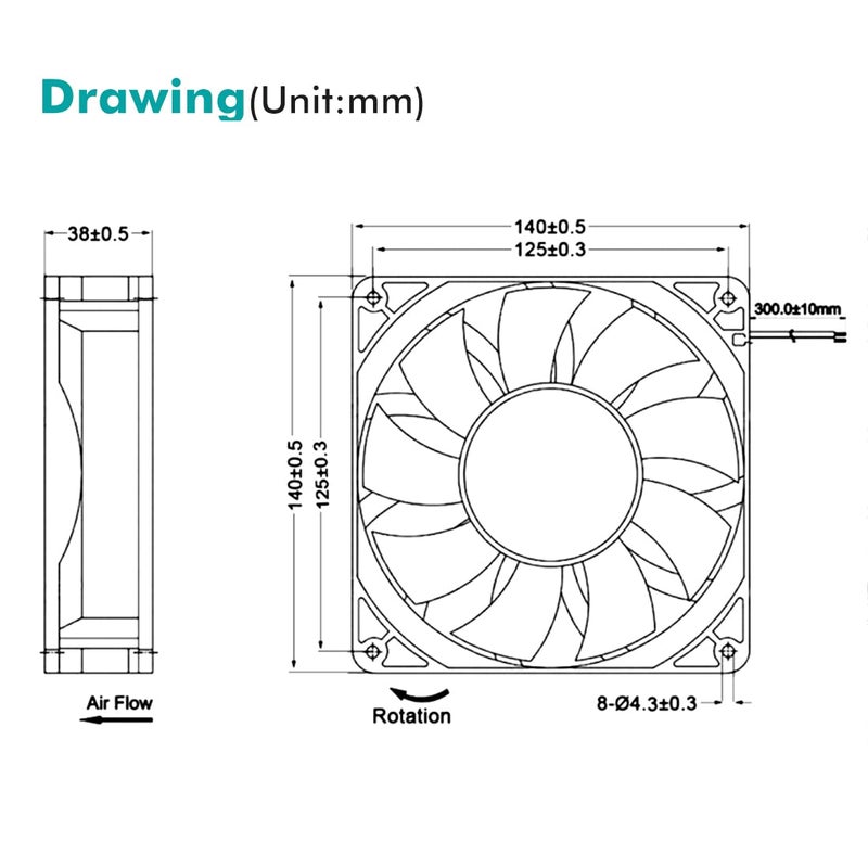 Wathai 140mm x 38mm Case Fan 12V Exhaust Fan Dual Ball High Airflow 220CFM 3000RPM DC High Static Pressure CFM Fan for DIY Project Ventilation Cooling - Image 4